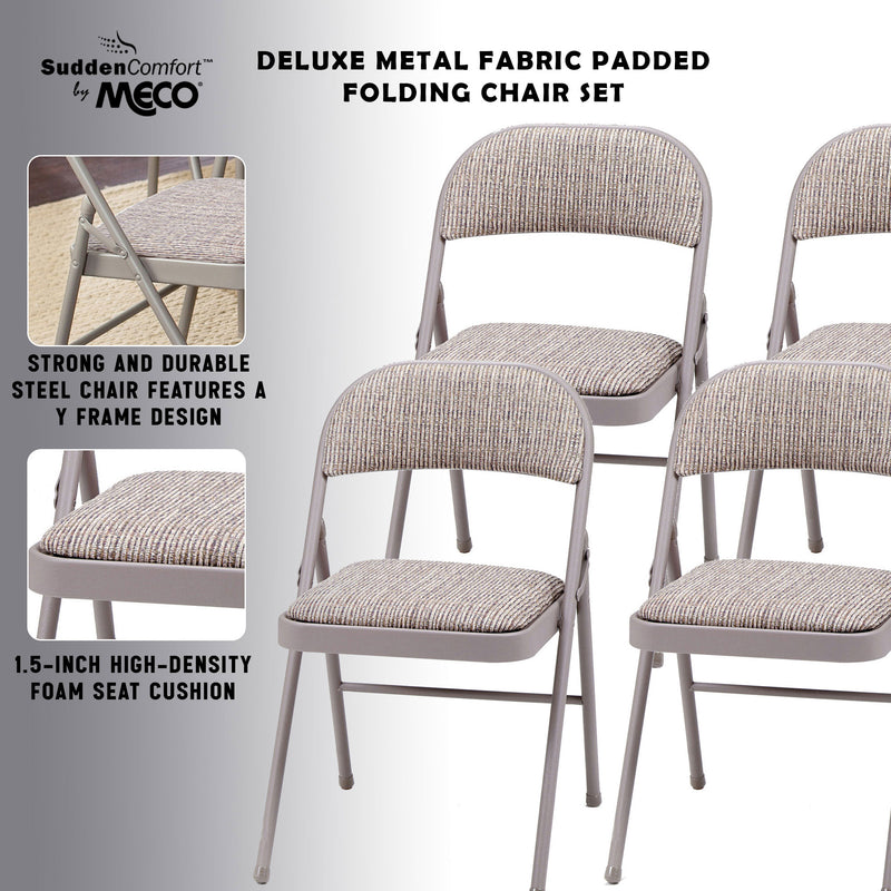 MECO Sudden Comfort Deluxe Metal Fabric Padded Folding Chair Set, Gray (12 Pack)