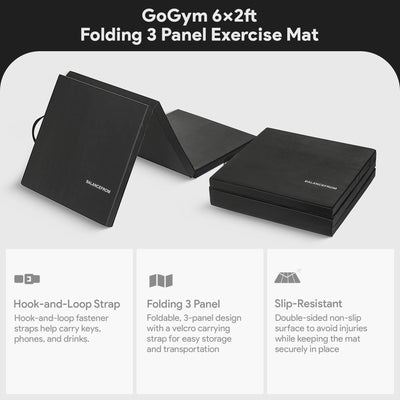 BalanceFrom Fitness GoGym 6x2ft Folding 3 Panel Exercise Mat, Black (2 Pack) - VMInnovations