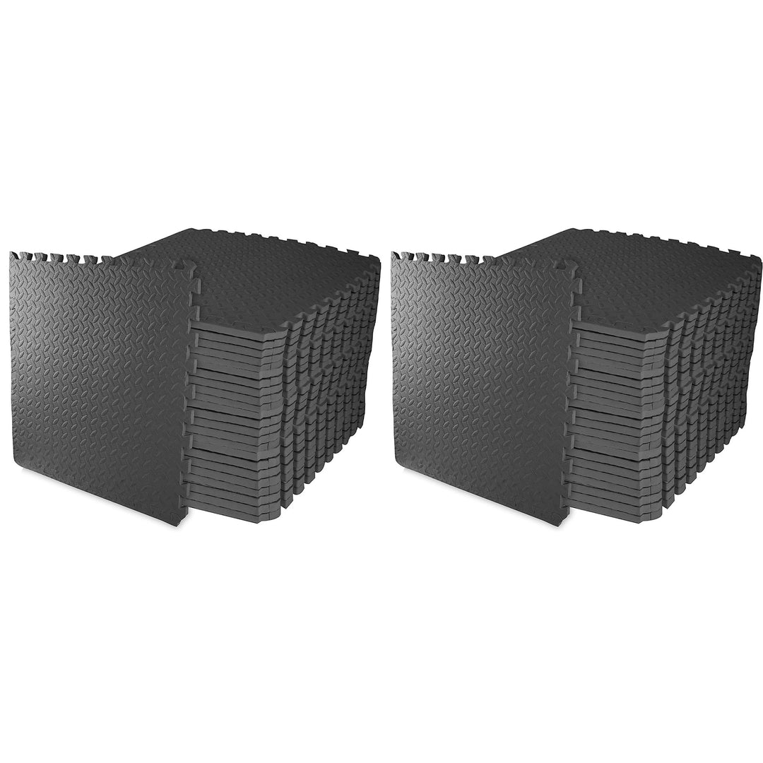 BalanceFrom Fitness 96 Sq Ft Interlocking Exercise Mat Tiles, Black (2 Pack)