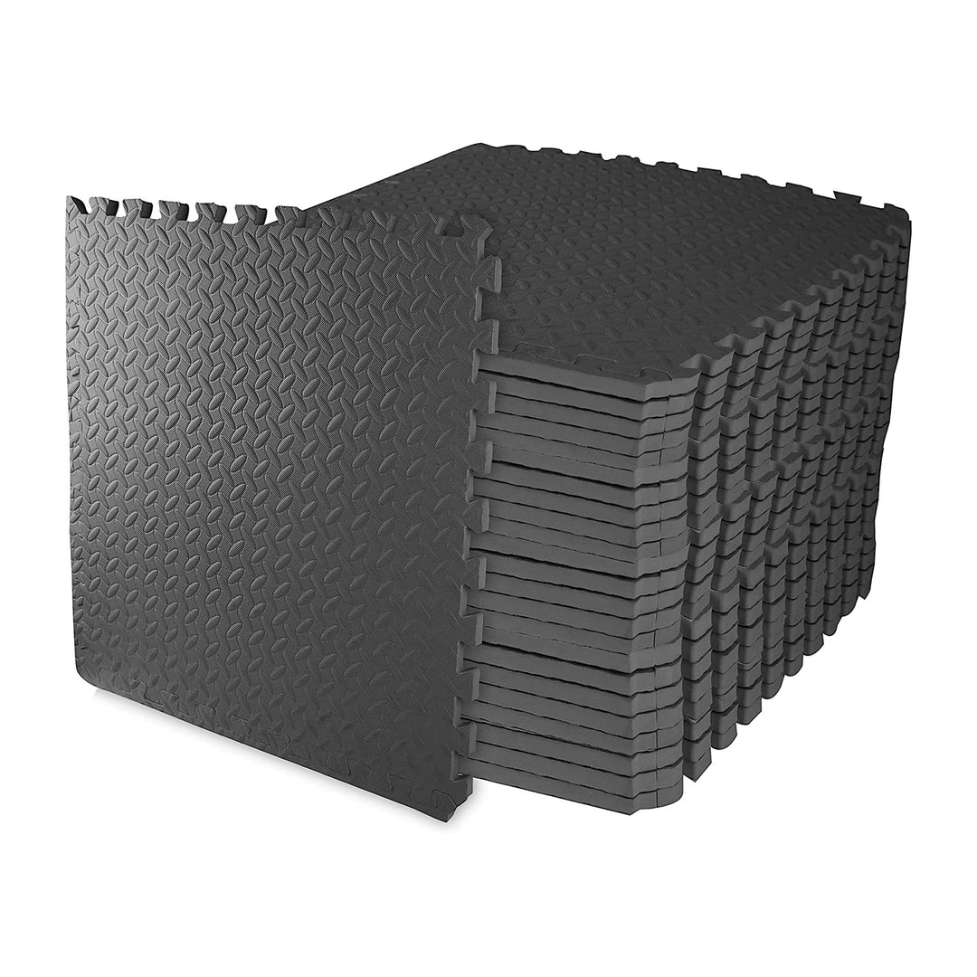 BalanceFrom Fitness 96 Sq Ft Interlocking Exercise Mat Tiles, Black (2 Pack)