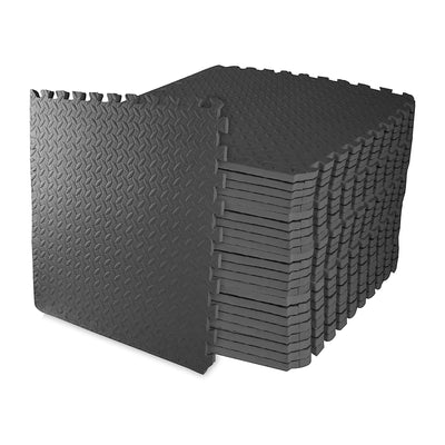 BalanceFrom Fitness 96 Sq Ft Interlocking Exercise Mat Tiles, Black (2 Pack) - VMInnovations