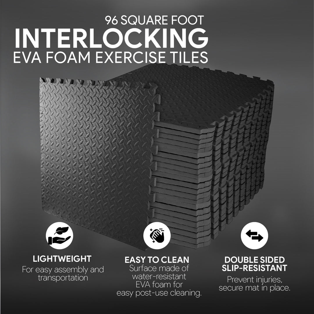 BalanceFrom Fitness 96 Sq Ft Interlocking Exercise Mat Tiles, Black (2 Pack)