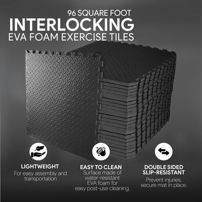 BalanceFrom Fitness 96 Sq Ft Interlocking Exercise Mat Tiles, Black (2 Pack)