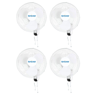 Hurricane Classic 16 Inch 90 Degree Oscillating 3 Speed Wall Fan, White, 4 Pack