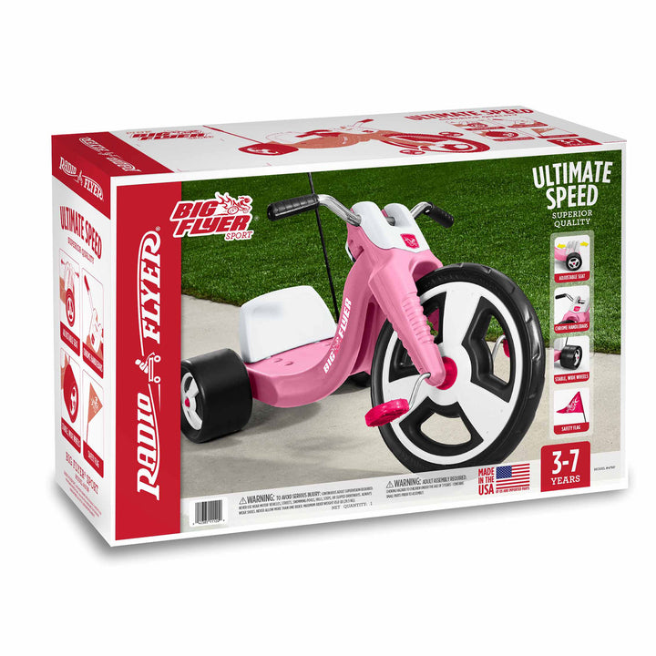 Radio Flyer Big Flyer Sport w/Large Front Wheel & Adjustable Seat,Pink(Open Box) - VMInnovations