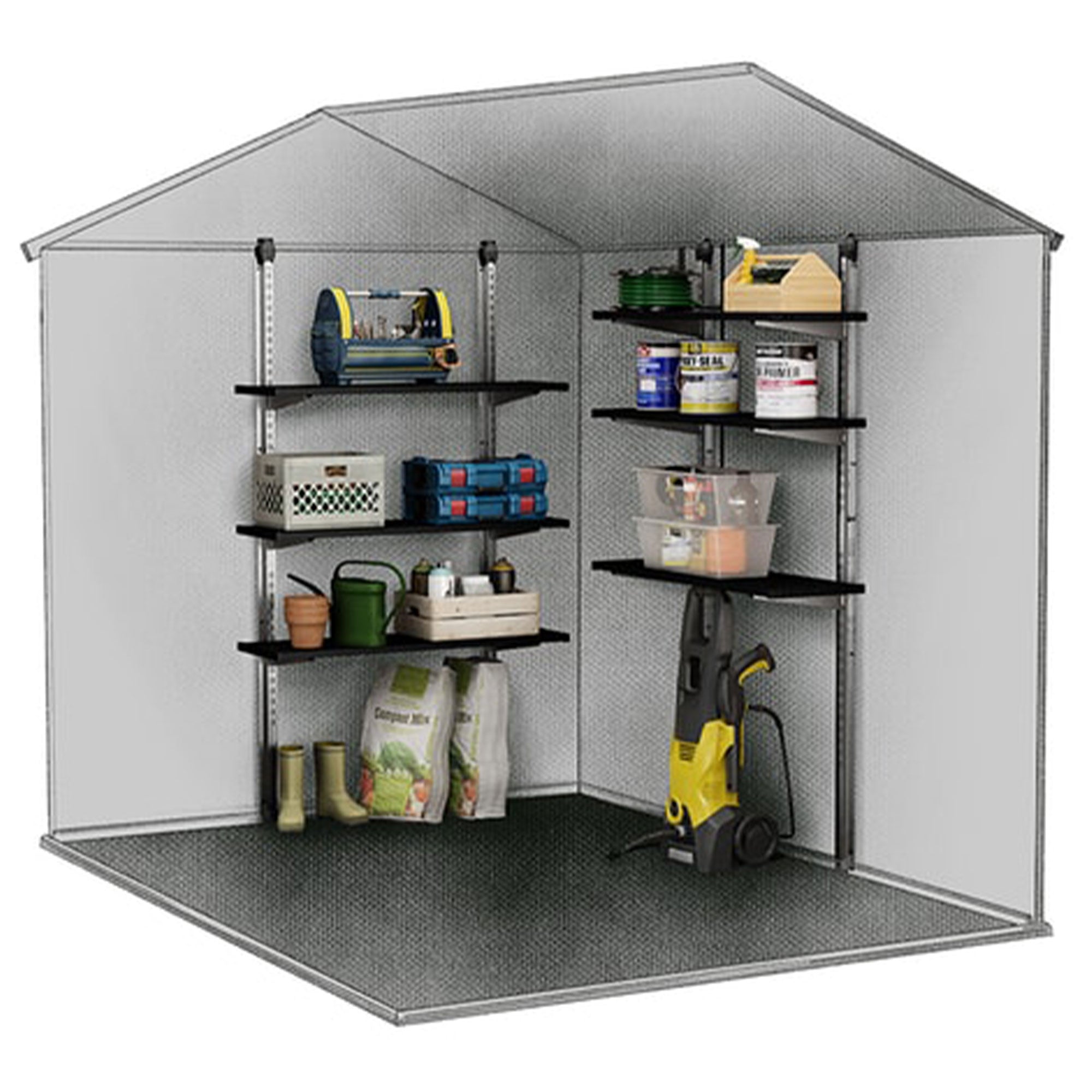 Keter 40 Inch Steel Reinforced Utility Storage Shed Shelf Kit, Black (Open Box) - VMInnovations