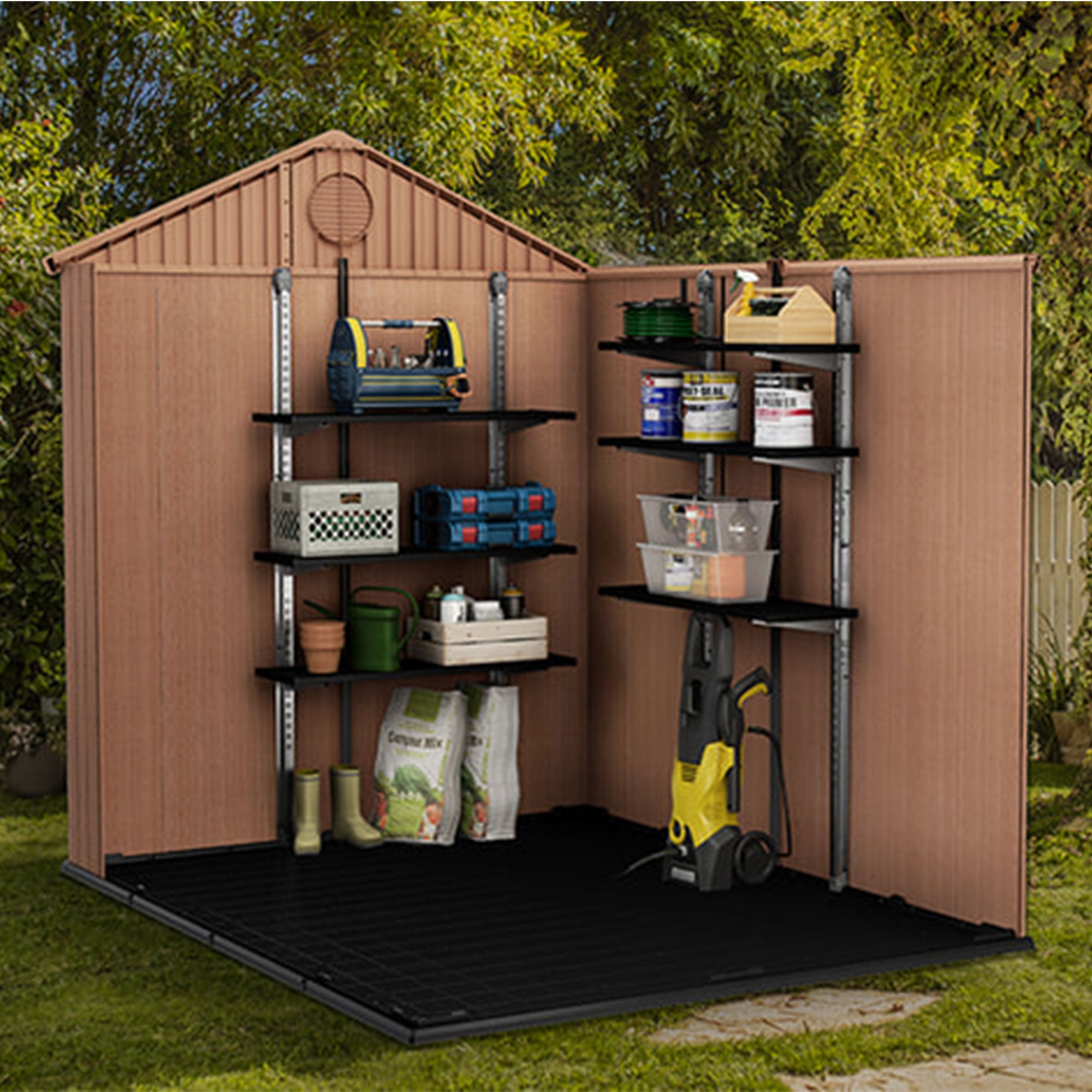Keter 40 Inch Steel Reinforced Utility Storage Shed Shelf Kit, Black (Open Box) - VMInnovations