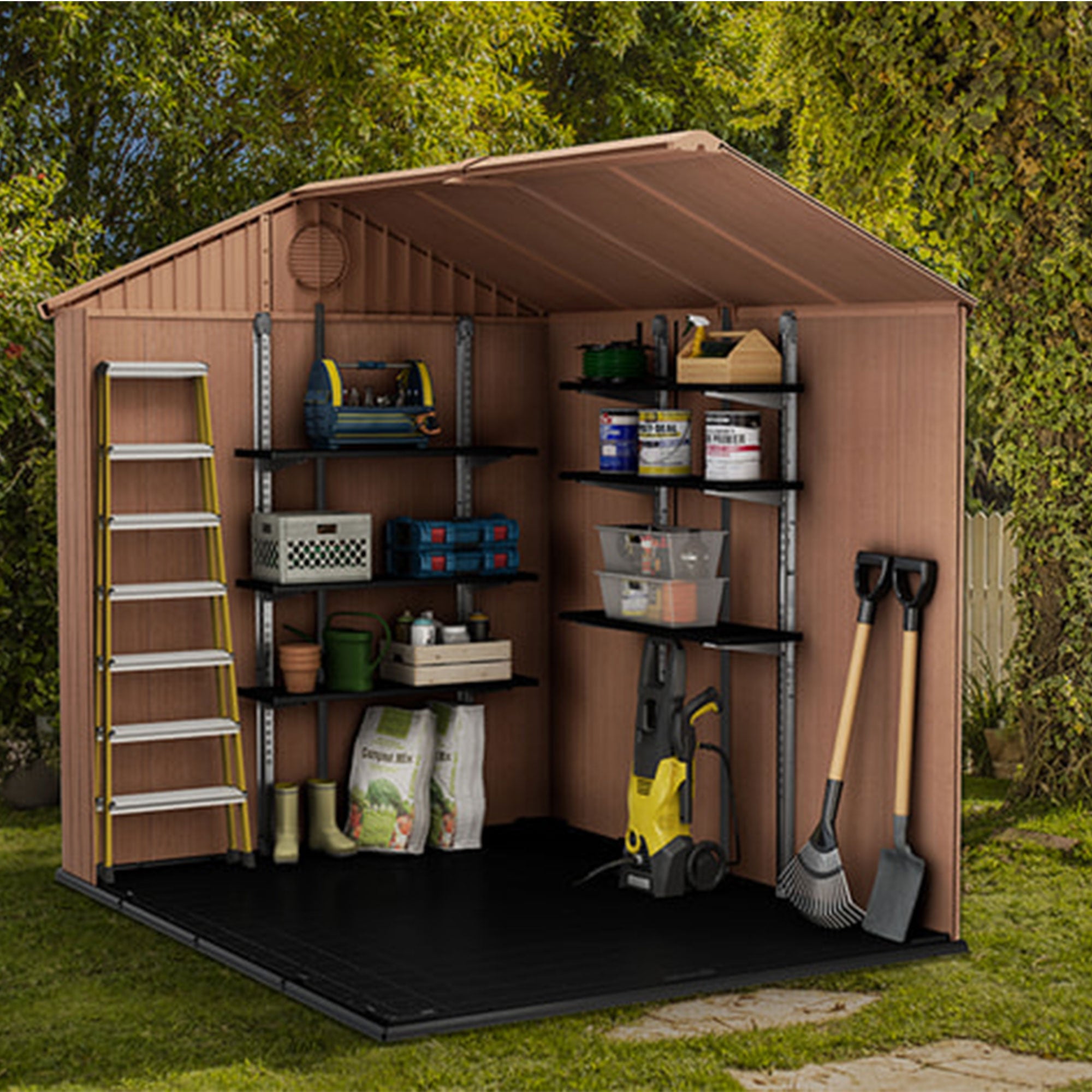 Keter 40 Inch Steel Reinforced Utility Storage Shed Shelf Kit, Black (Open Box) - VMInnovations