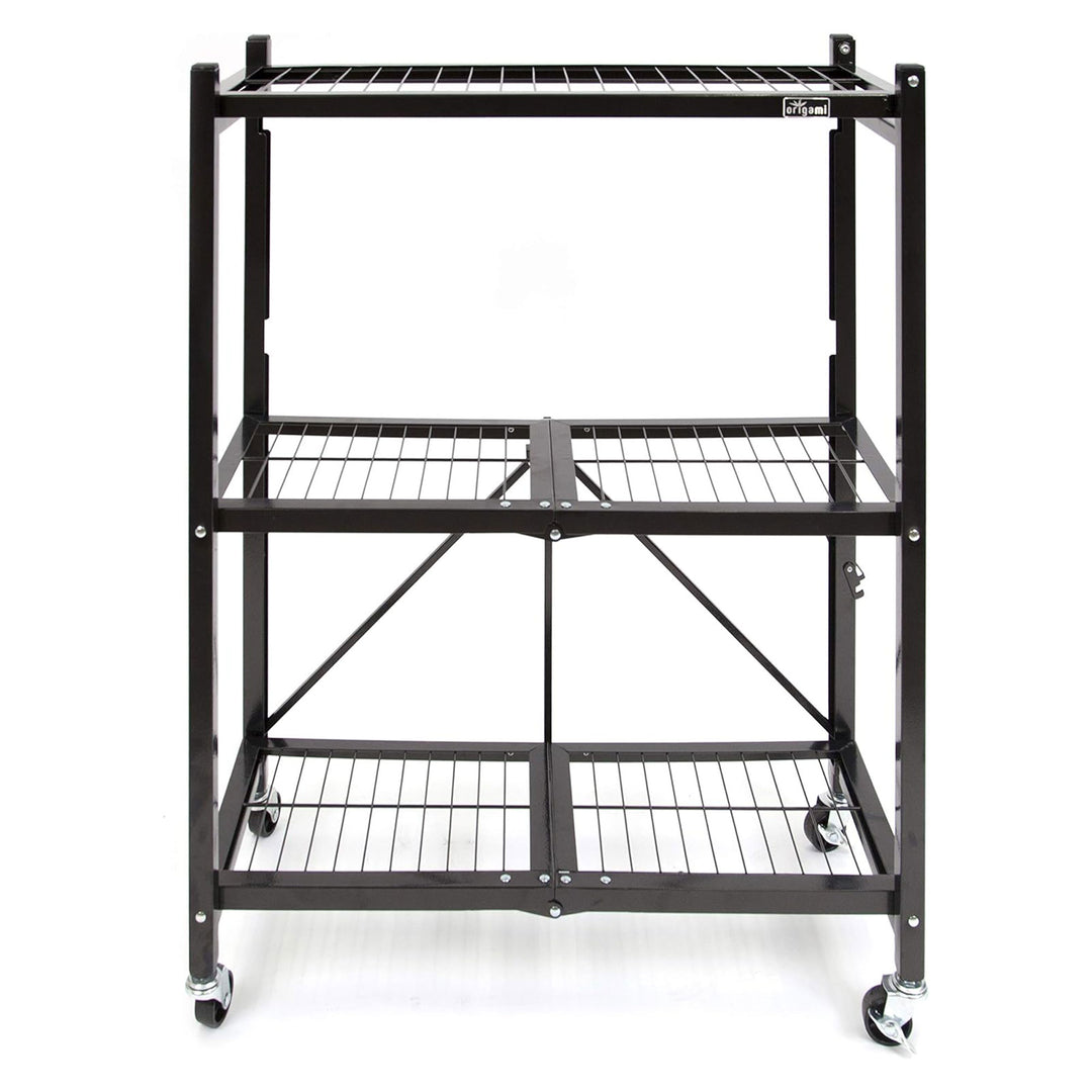 Origami 3-Pack General Purpose Foldable 3-Tier Shelf Storage Racks, R3, Black - VMInnovations