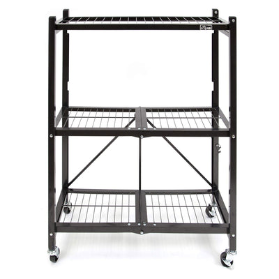Origami 2-Pack General Purpose Foldable 3-Tier Shelf Storage Racks, R3, Black - VMInnovations