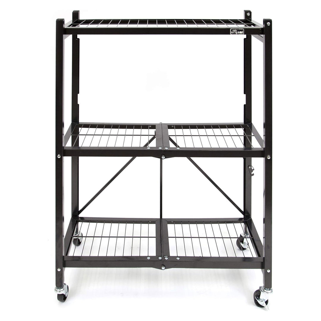 Origami 4-Pack General Purpose Foldable 3-Tier Shelf Storage Racks, R3, Black - VMInnovations