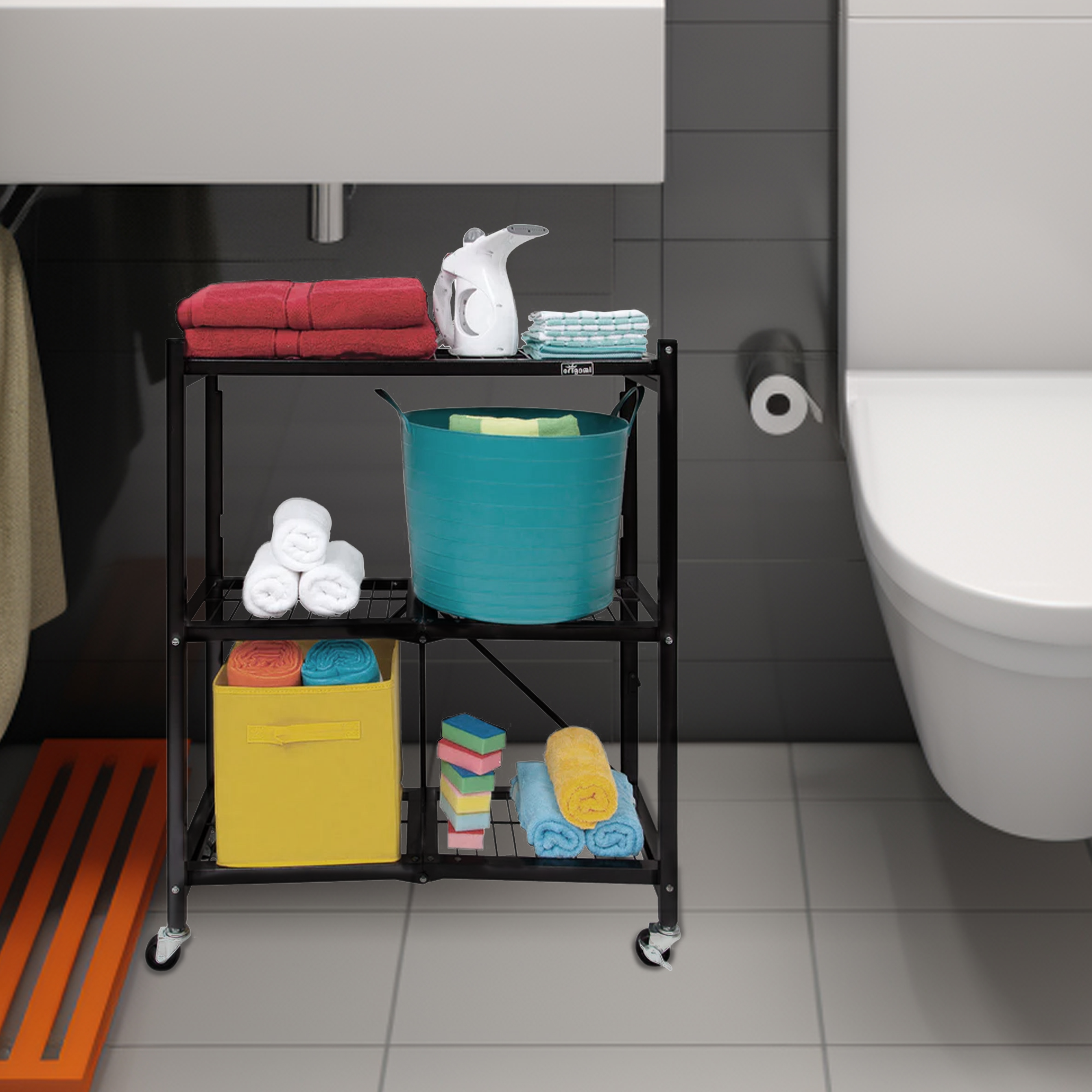 Origami 3 Tier Folding Shelf Garage Shelves Heavy Duty Shelving with Wheels - VMInnovations