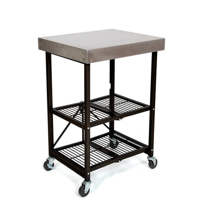 Origami RBT Fully Stainless Steel Foldable Kitchen Cart with 4 Wheels, Black