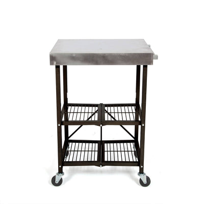 Origami RBT Fully Stainless Steel Foldable Kitchen Cart with 4 Wheels, Black - VMInnovations