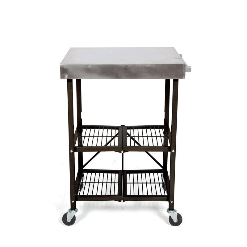 Origami RBT Fully Stainless Steel Foldable Kitchen Cart with 4 Wheels, Black