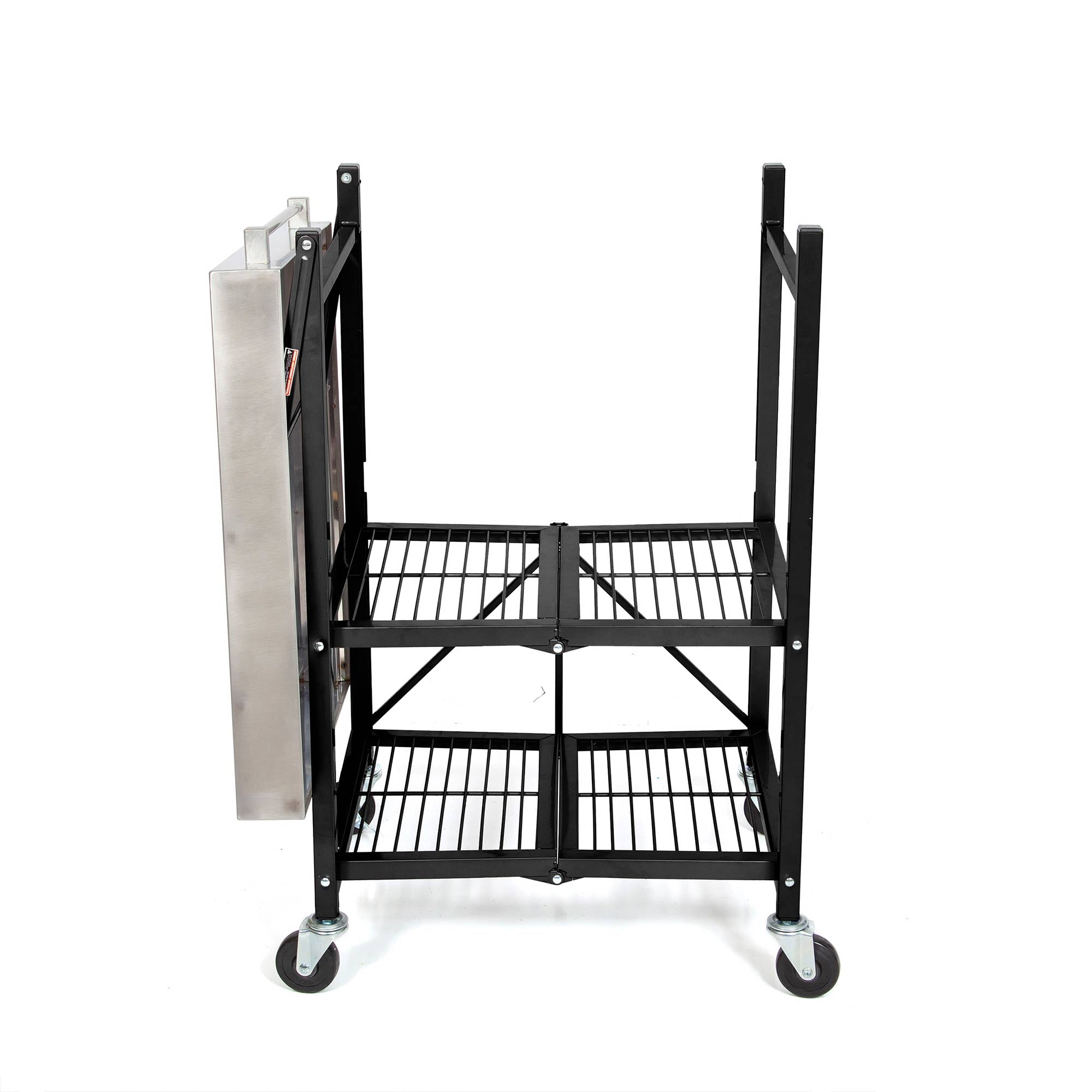 Origami RBT Fully Stainless Steel Foldable Kitchen Cart with 4 Wheels, Black - VMInnovations