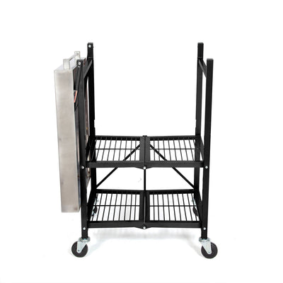 Origami RBT Stainless Steel Foldable Kitchen Cart w/4 Wheels, Black (Open Box) - VMInnovations
