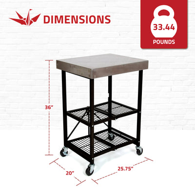 Origami RBT Stainless Steel Foldable Kitchen Cart w/4 Wheels, Black (Open Box)