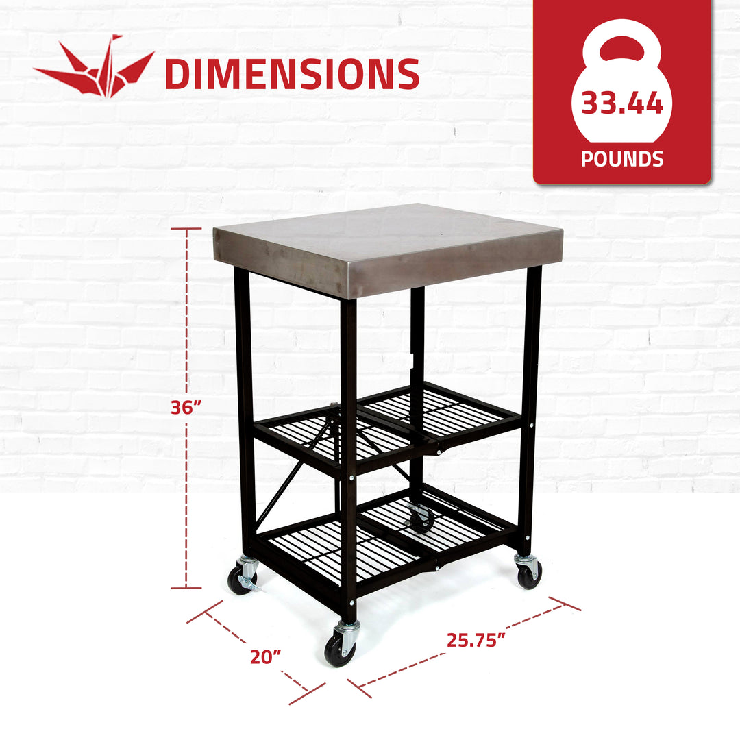 Origami RBT Stainless Steel Foldable Kitchen Cart w/4 Wheels, Black (Open Box) - VMInnovations