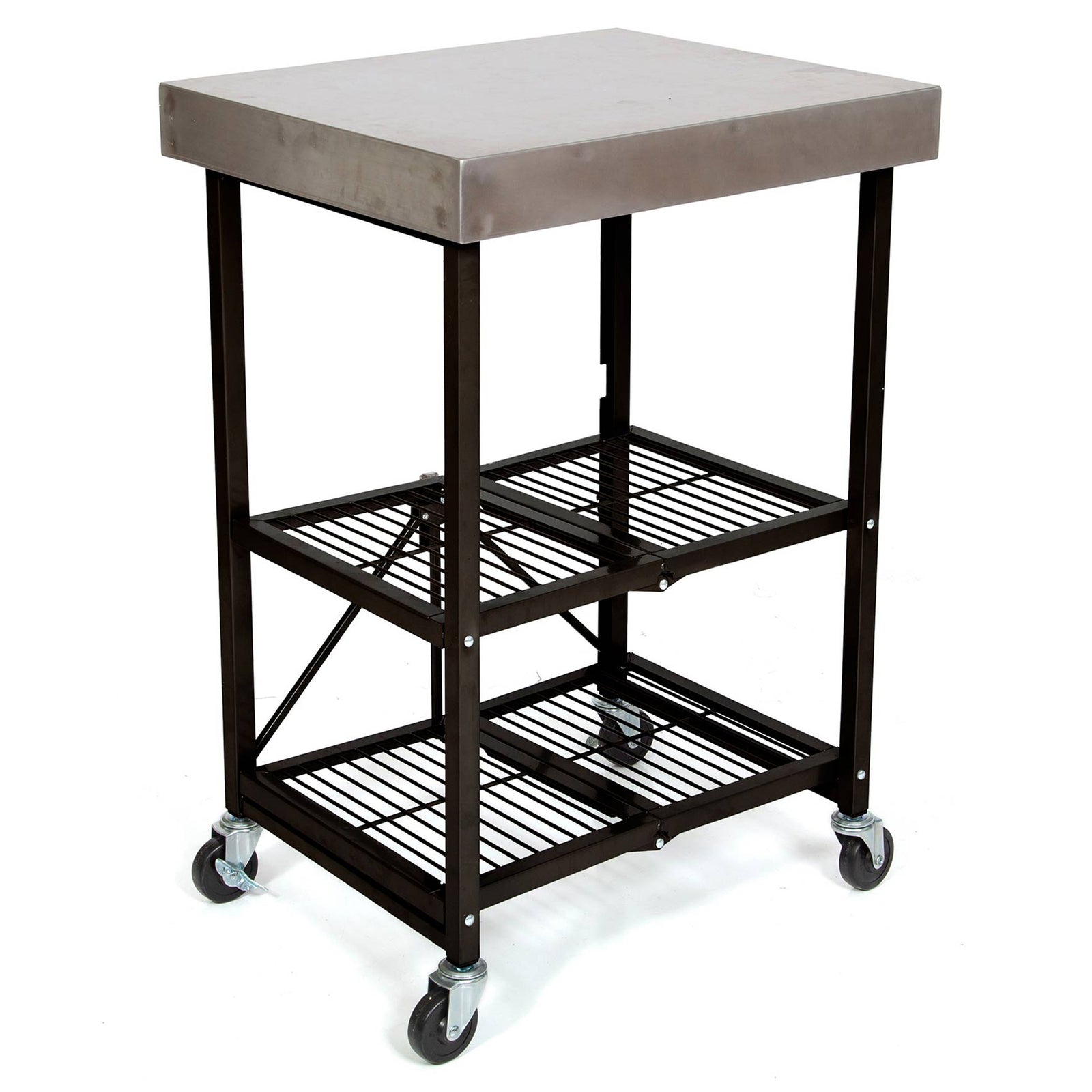 Origami RBT Fully Stainless Steel Foldable Kitchen Cart with 4 Wheels, Black - VMInnovations