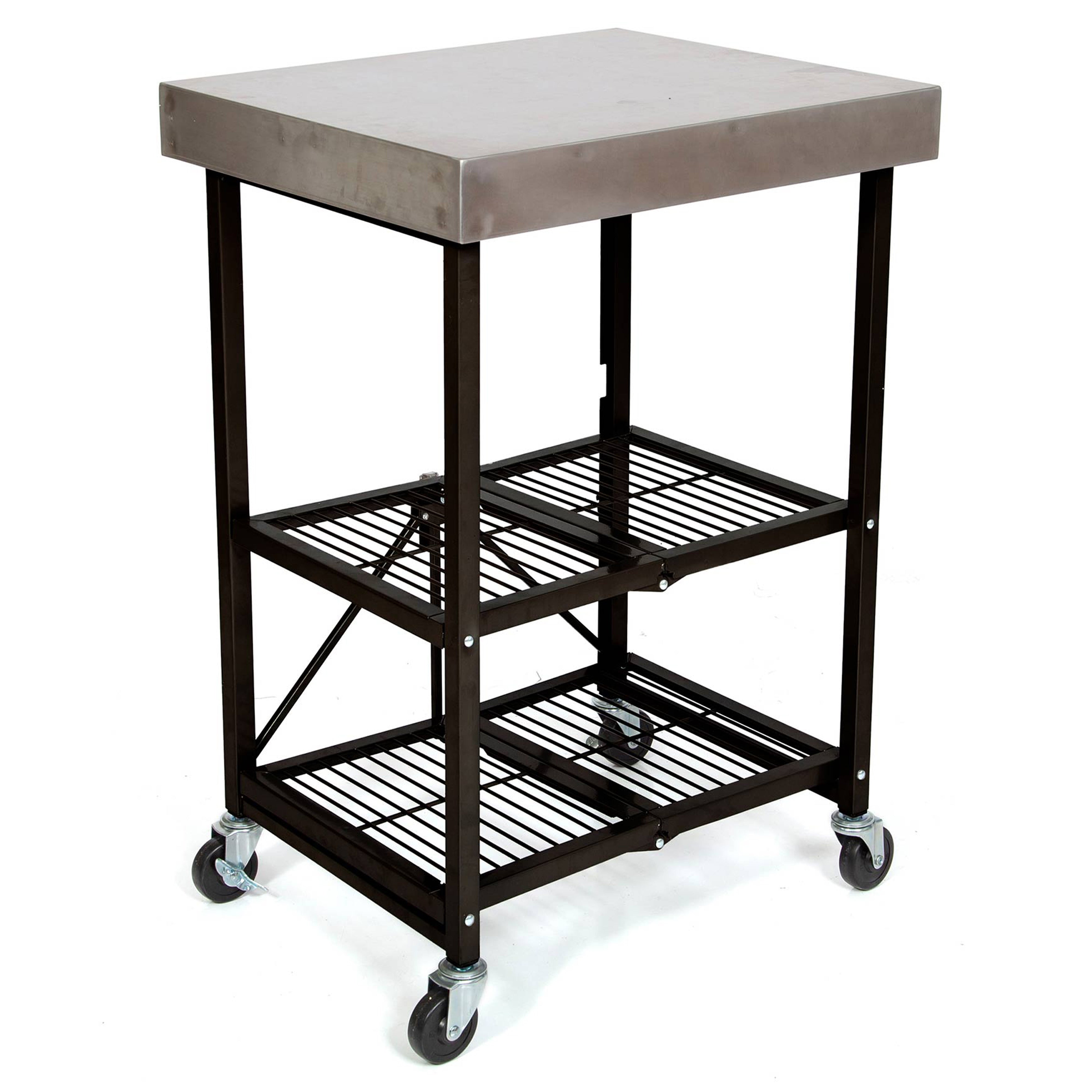 Origami RBT Fully Stainless Steel Foldable Kitchen Cart with 4 Wheels, Black - VMInnovations
