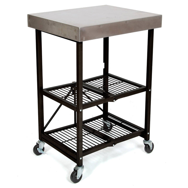 Origami RBT Stainless Steel Foldable Kitchen Cart w/4 Wheels, Black (Open Box)