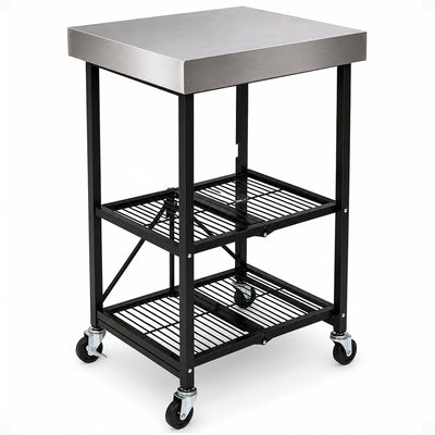 Origami RBT Fully Stainless Steel Foldable Kitchen Cart with 4 Wheels, Black - VMInnovations