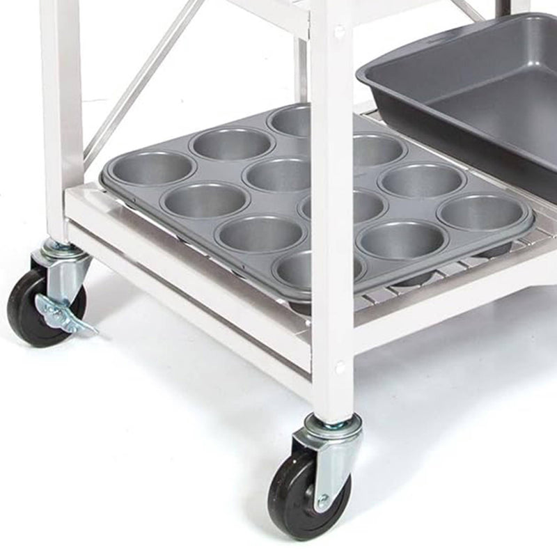 Origami RBT Fully Stainless Steel Foldable Kitchen Cart w/4 Wheels, White (Used)