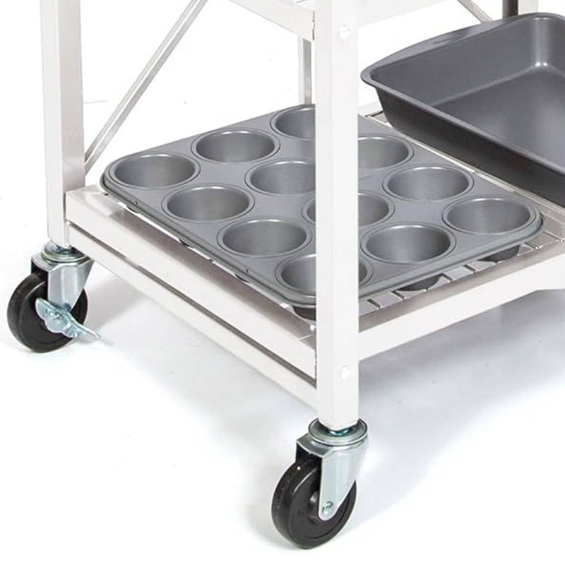 Origami RBT Fully Stainless Steel Foldable Kitchen Cart with 4 Wheels, White