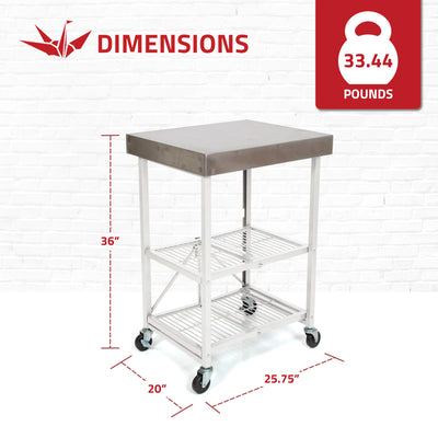 Origami RBT Fully Stainless Steel Foldable Kitchen Cart w/4 Wheels, White (Used)