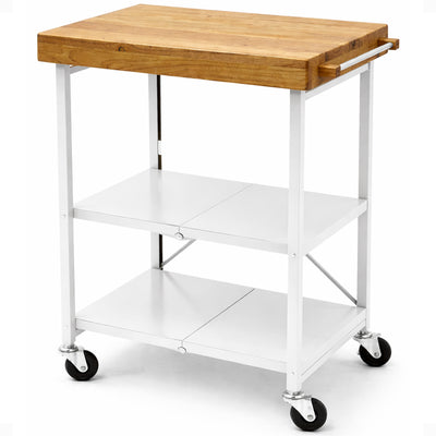 Origami RBT Fully Stainless Steel Foldable Kitchen Cart with 4 Wheels, White - VMInnovations