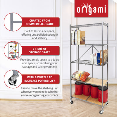 Origami RPR Series 5 Shelf Slim Steel Pantry Rack Holds up to 100 lb (Open Box) - VMInnovations