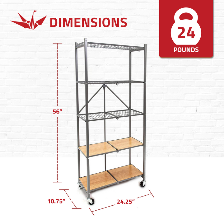 Origami RPR Series 5 Shelf Slim Steel Pantry Rack Holds up to 100 Pounds, Silver