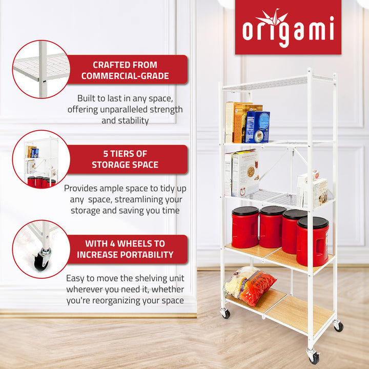 Origami RPR Series 5 Shelf Slim Steel Pantry Rack Holds up to 100 Pounds, White