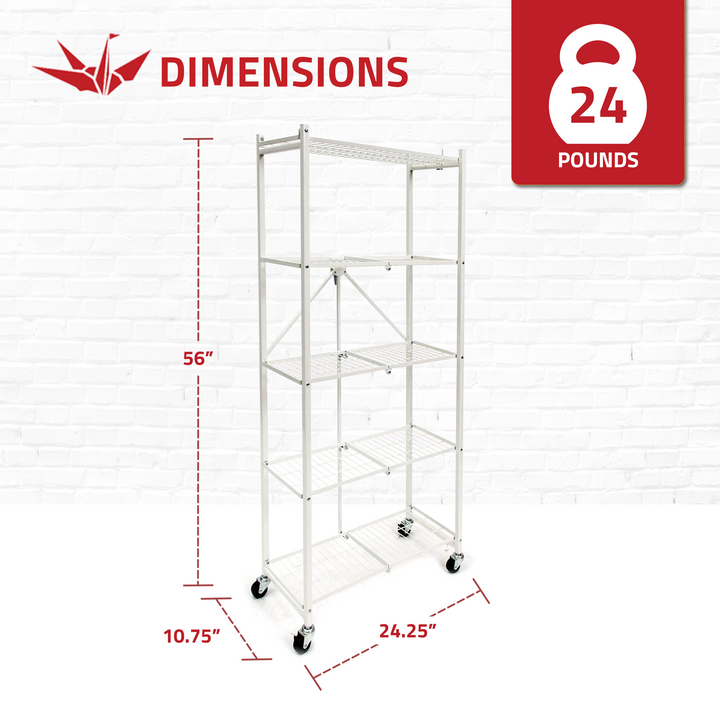 Origami RPR Series 5 Shelf Slim Steel Pantry Rack Holds up to 100 Pounds, White