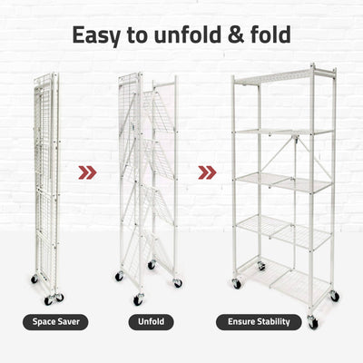 Origami RPR 5 Shelf Slim Steel Pantry Rack Holds up to 100lbs, White (Used)