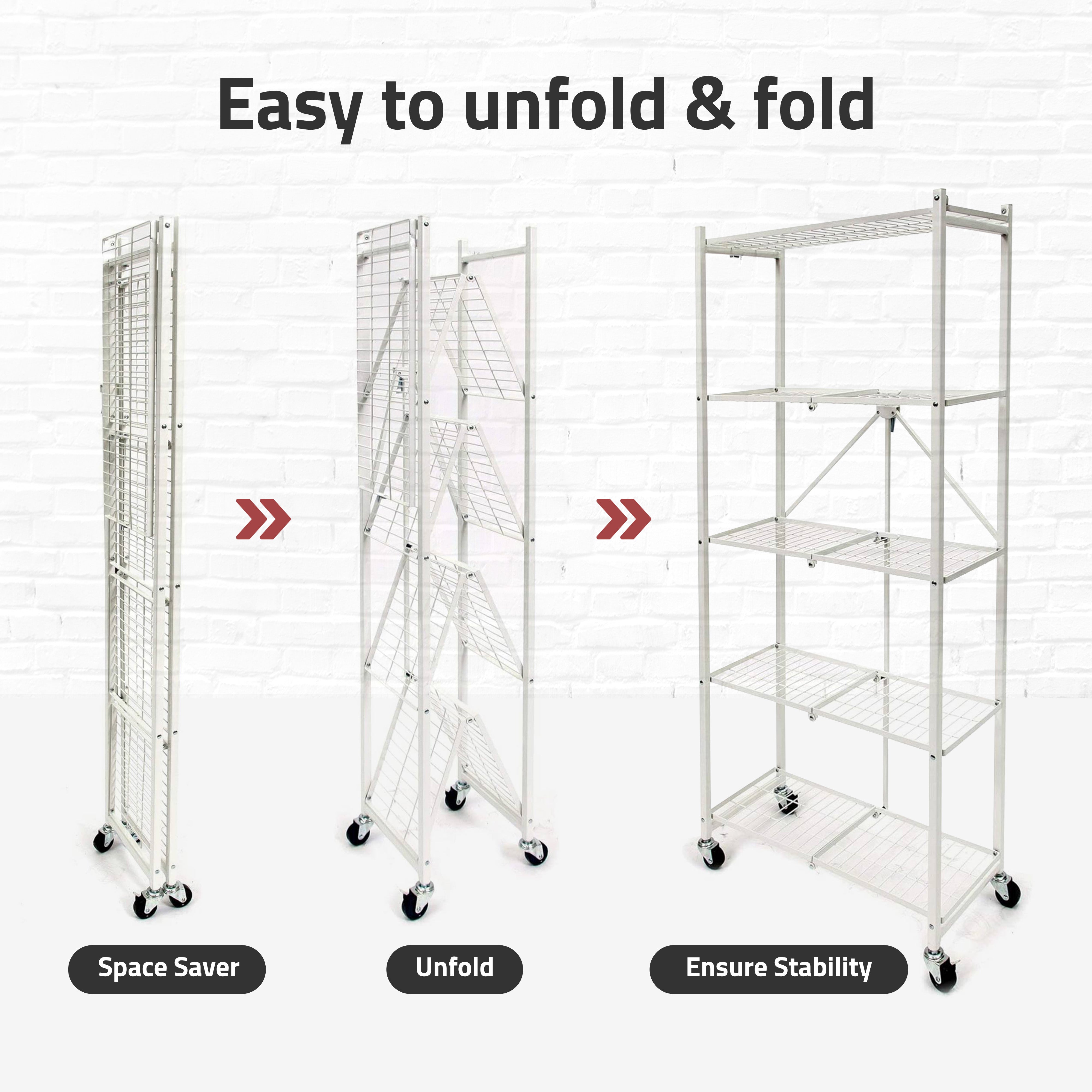 Origami RPR Series 5 Shelf Steel Pantry Rack Holds up to 100LB, White (Open Box) - VMInnovations