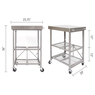 Origami RBT Fully Stainless Steel Foldable Kitchen Cart with Wheels, Silver