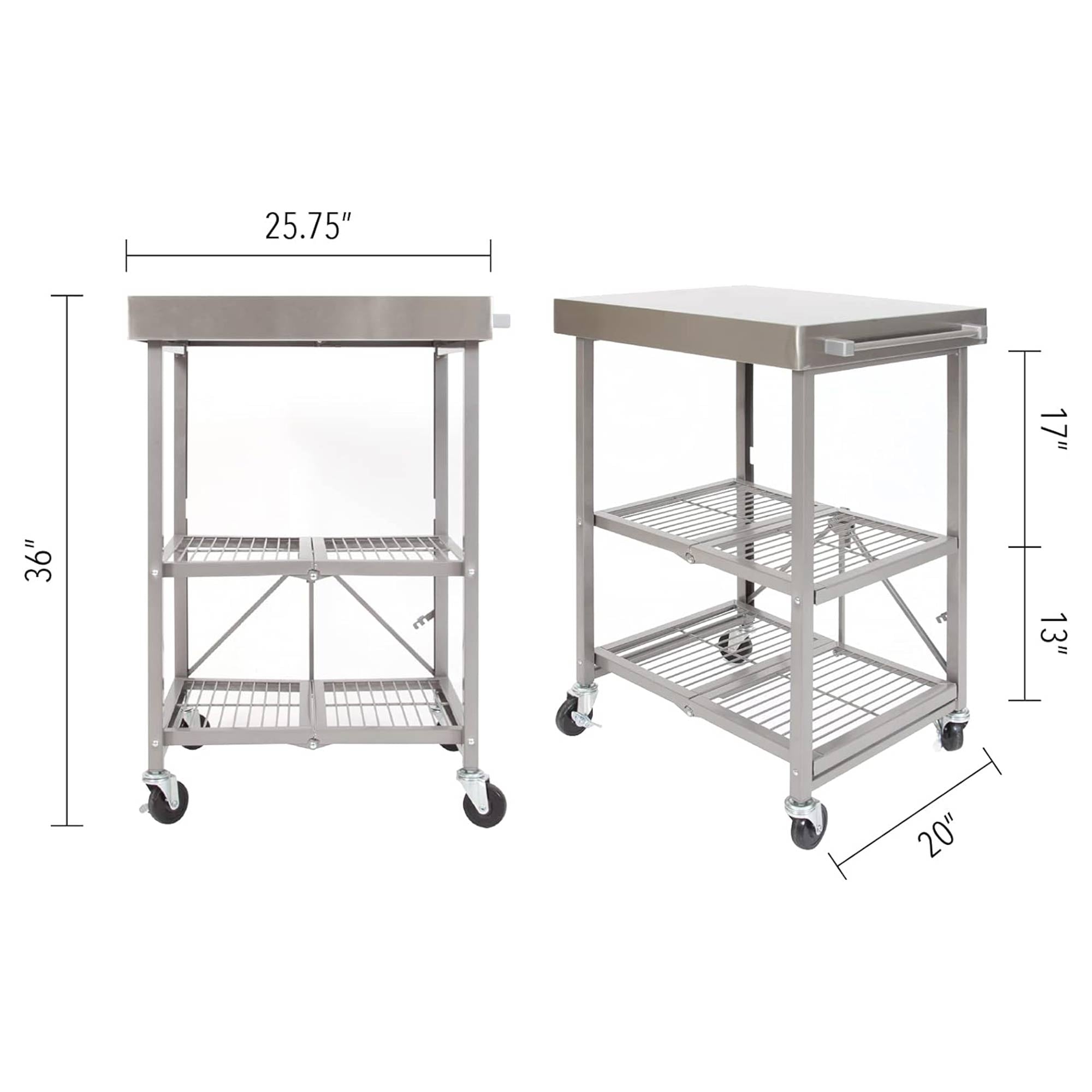 Origami RBT Fully Stainless Steel Foldable Cart w/ Wheels, Silver(Open Box)