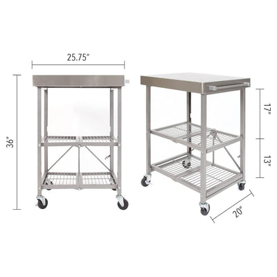 Origami RBT Fully Stainless Steel Foldable Cart w/ Wheels, Silver(Open Box) - VMInnovations