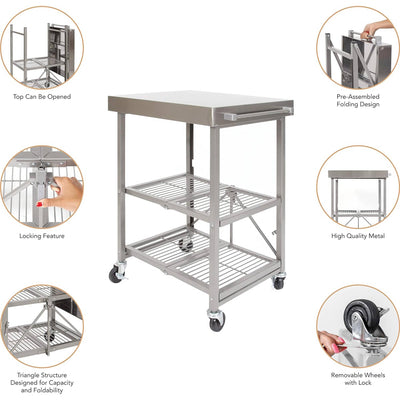 Origami RBT Fully Stainless Steel Foldable Cart w/ Wheels, Silver(Open Box)