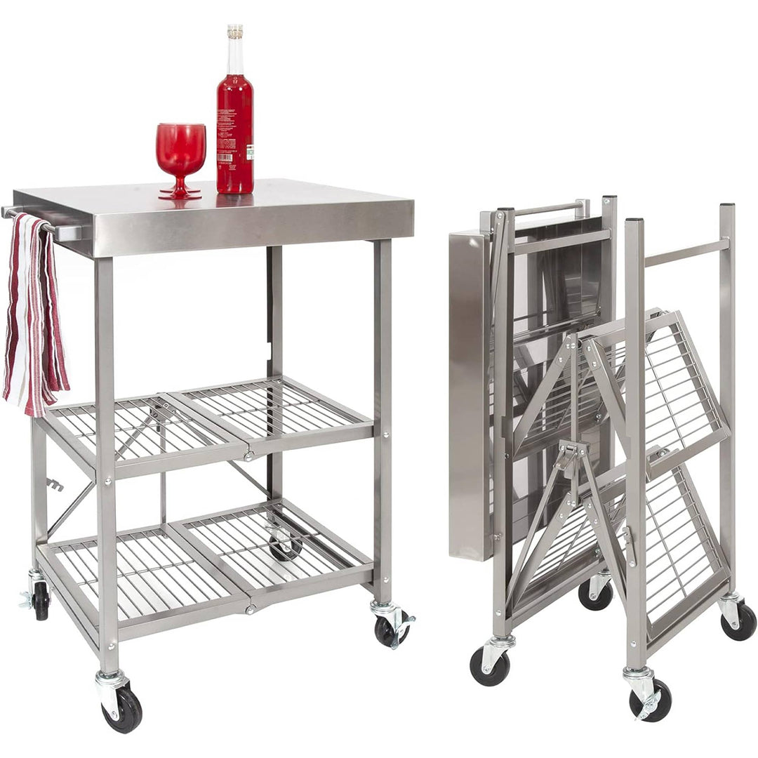 Origami RBT Fully Stainless Steel Foldable Cart w/ Wheels, Silver(Open Box)