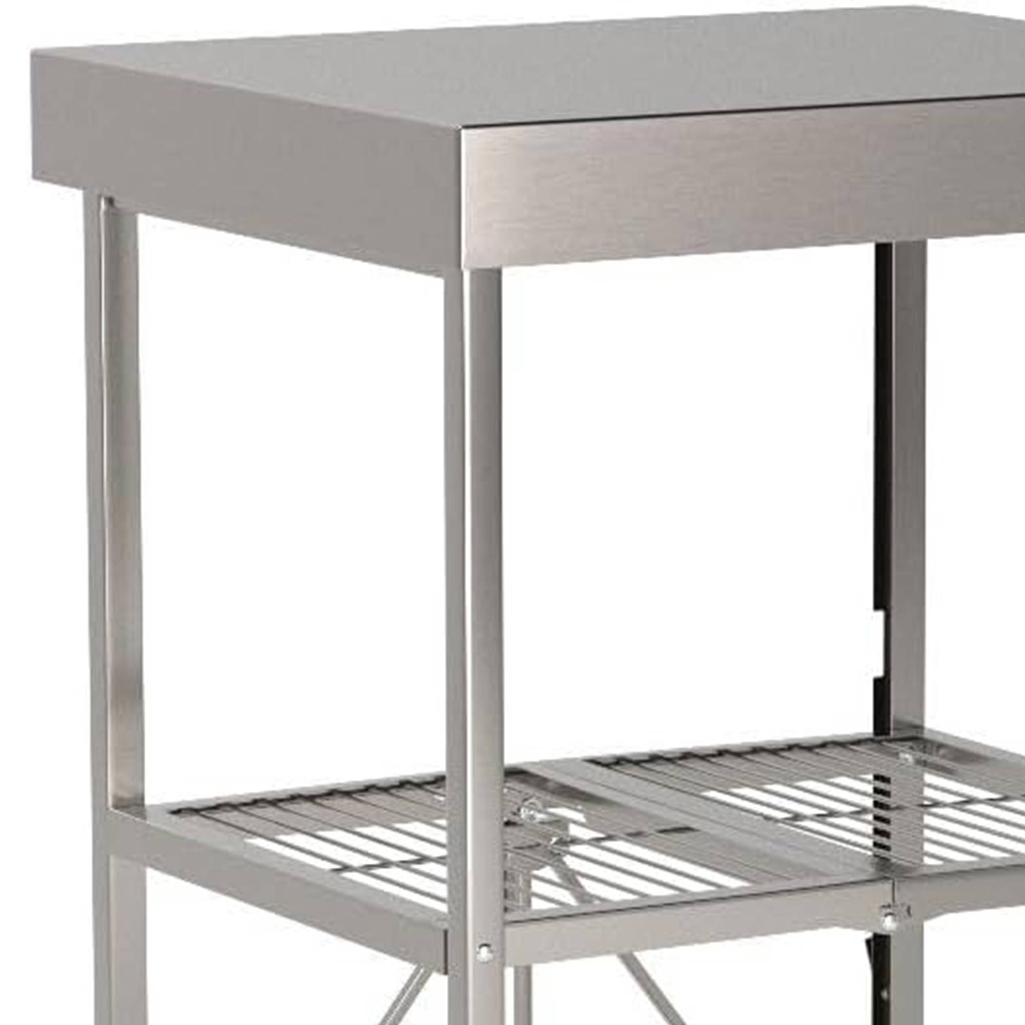 Origami RBT Fully Stainless Steel Foldable Kitchen Cart with Wheels, Silver - VMInnovations