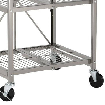 Origami RBT Fully Stainless Steel Foldable Kitchen Cart with Wheels, Silver - VMInnovations