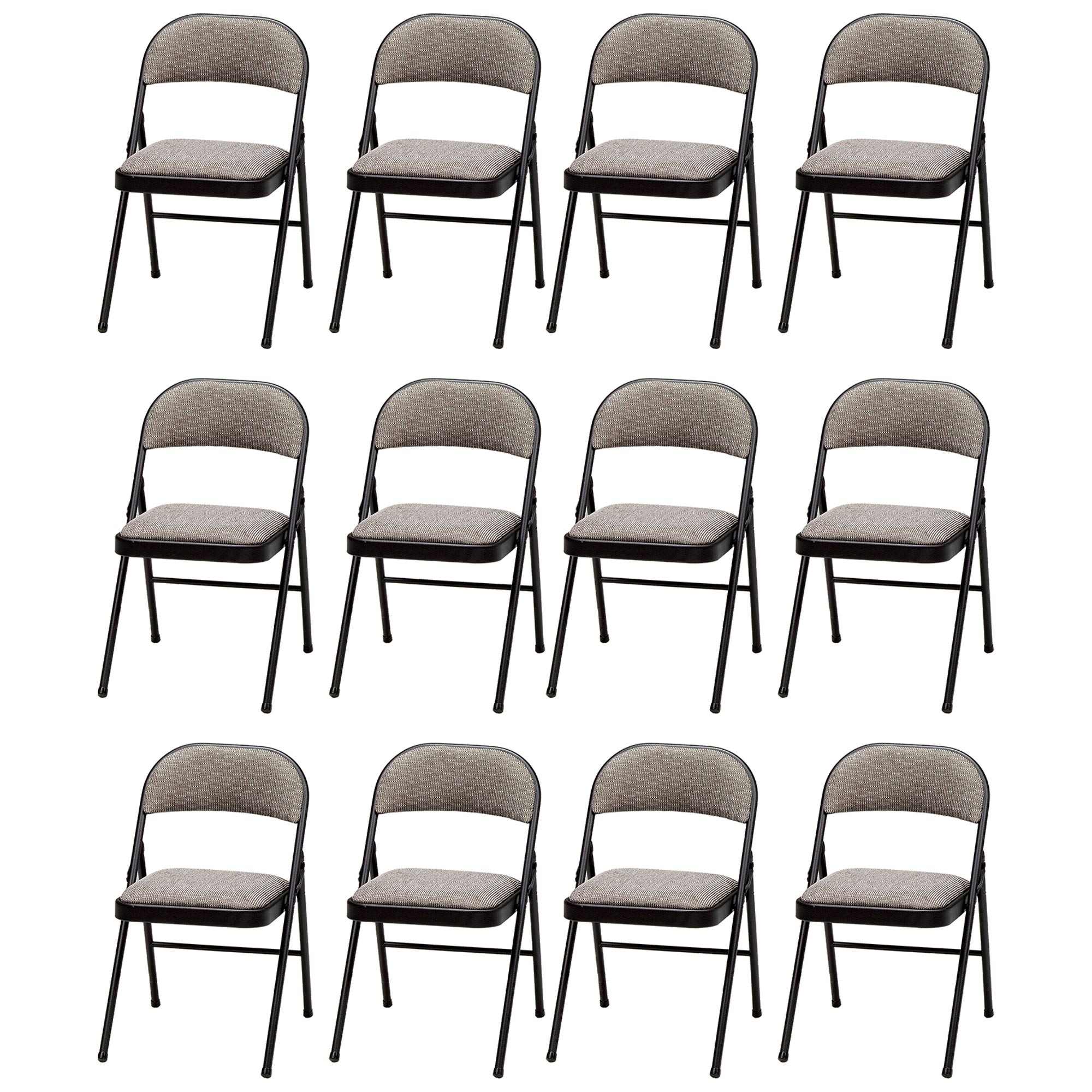 MECO Sudden Comfort Deluxe Fabric Padded Folding Chair Set, Black, (12 Pack)