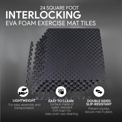 BalanceFrom Fitness Foam Interlocking Exercise Floor Mat, 24 SqFt, Black 2 Pack