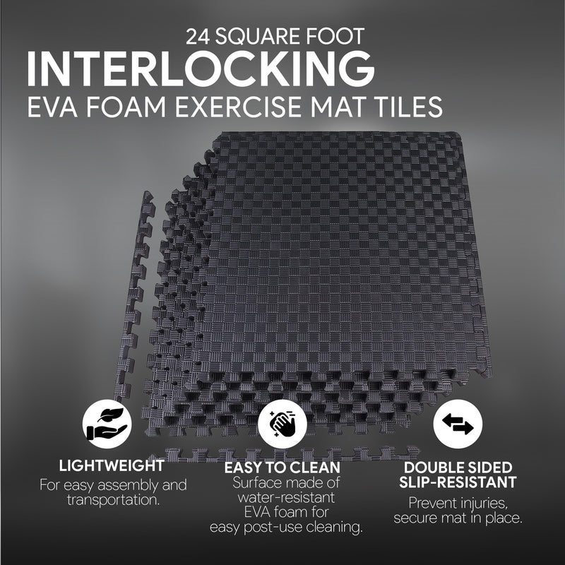 BalanceFrom Fitness Foam Interlocking Exercise Floor Mat, 24 SqFt, Black 2 Pack