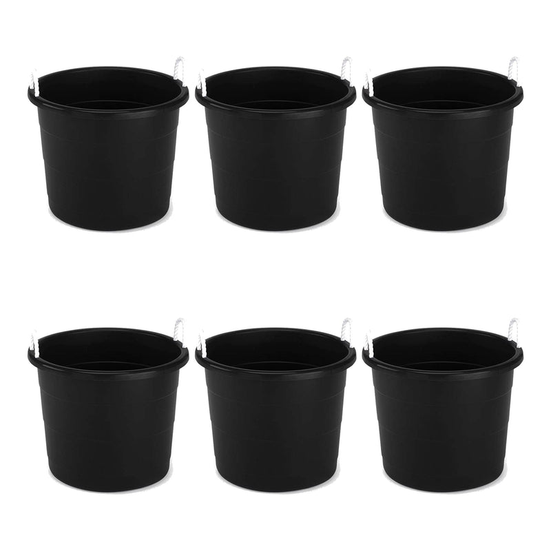 Homz 17 Gal Plastic Open Storage Round Utility Tub with Handles, Black (3 Pack)