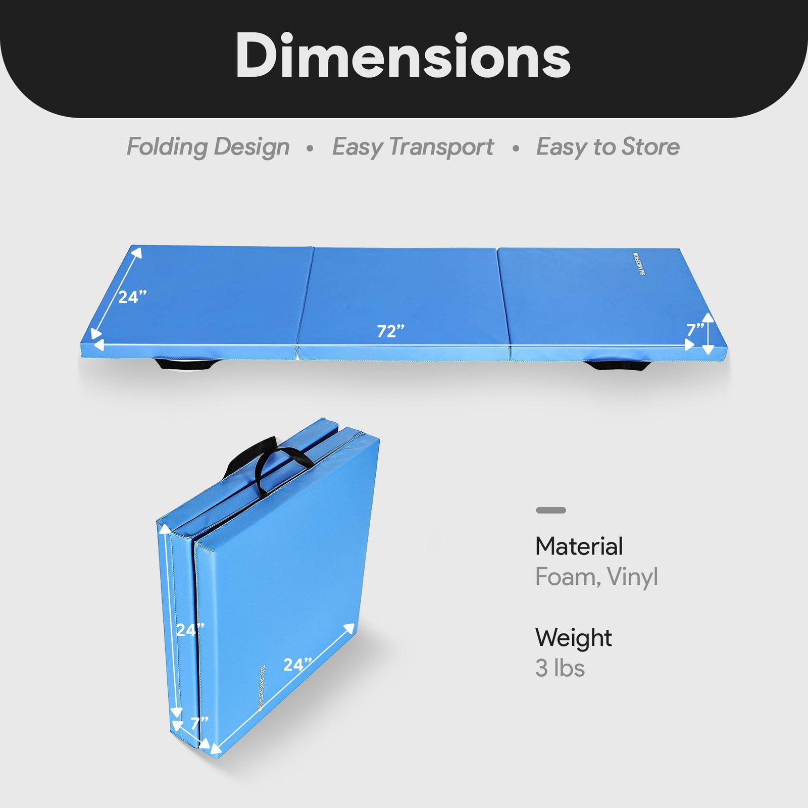 BalanceFrom Fitness GoGym 6x2ft Folding Exercise Mat with Handles, Blue (2 Pack) - VMInnovations