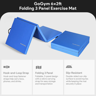 BalanceFrom Fitness GoGym 6x2ft Folding Exercise Mat with Handles, Blue (2 Pack) - VMInnovations